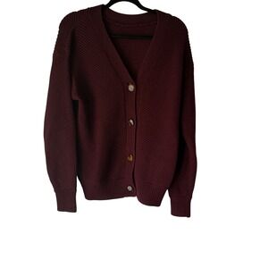 Victoria Beckham Knit Cardigan Sweater Burgundy Button Front V Neck Size 2 Large